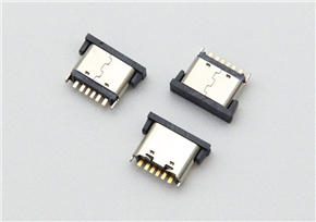 Type-C 6-pin female socket, upright style (DIP), with a height of 6.50mm, and featuring a center clip